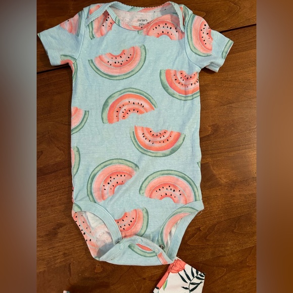 Carter’s watermelon Onesie sz 24mos w/floral cotton pants 24 mos. - Picture 4 of 5